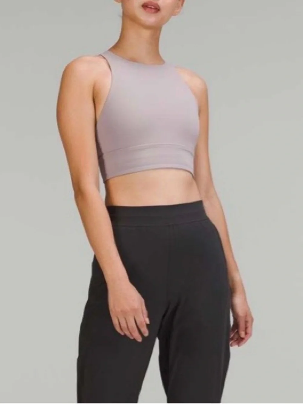 High Neck Crop Sports Bra in Light Taupe Lululemon size 8 ashen rose